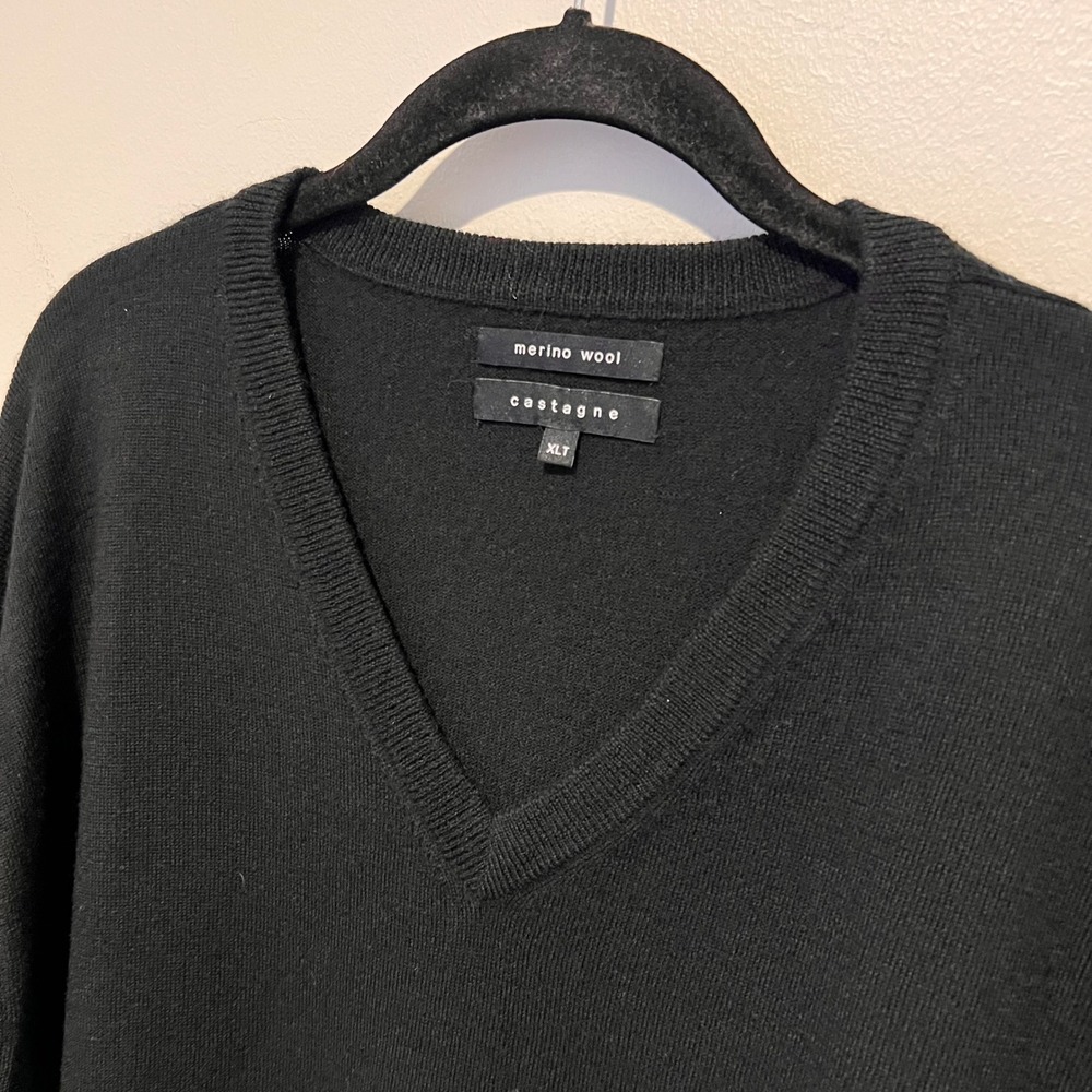 Mens 100% Merino Wool Black V-Neck Sweater Winter Modern Staple Piece TALL XLT‎ - Picture 4 of 14